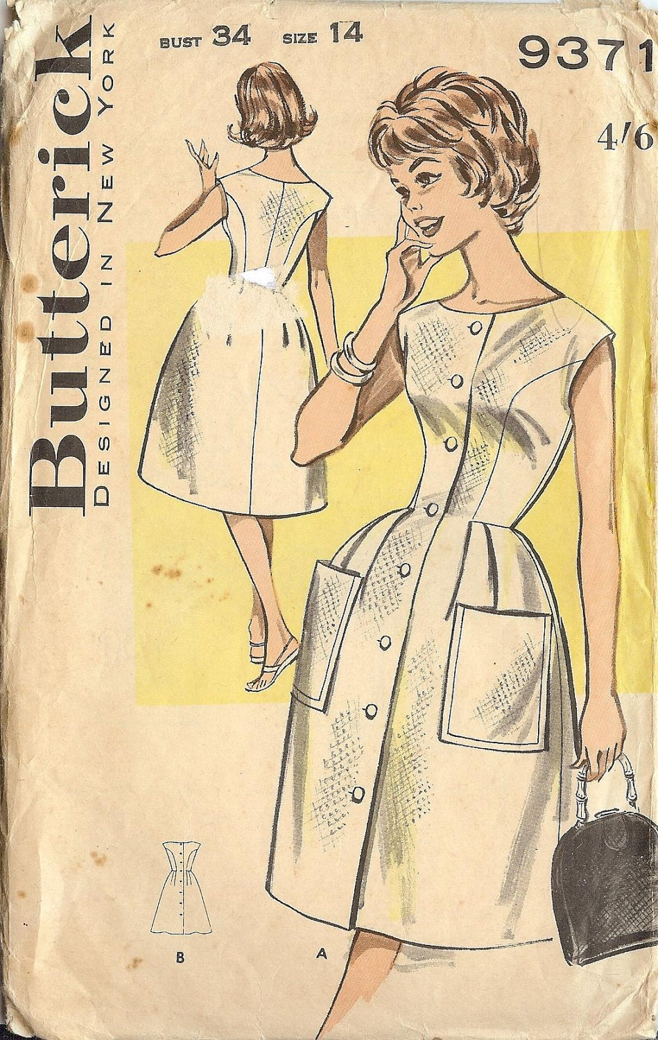 PATTERN Dress Butterick 9371 Size 14 Vintage Uncut