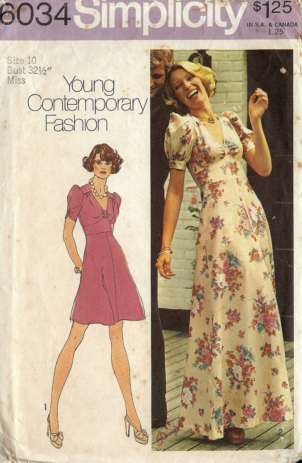 PATTERN Simplicity 6034 Maxi/Mini Dress V neckline A LIne skirt Size 10 Vintage