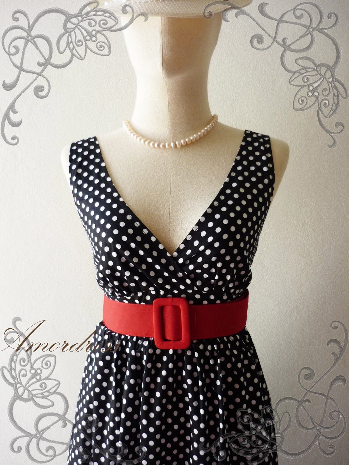 Polka Dot Love - Retro Summer Dress Vintage Inspired Cocktail Cotton Dress in Black Shade Party or Everyday Dress -S-M-