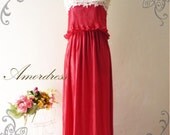 Red Maxi Dress Vintage Inspired Gorgeous Romance Red Maxi Dress Pleated and White Lace