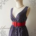 Dress Navy Polka Dot Dress Amor Vintage Inspired Cocktail Cotton Dress in Dark Blue Navy Shade Party or Everyday Dress -S-M-