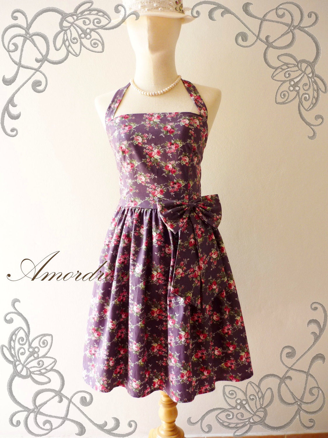NEW-Amor Vintage Inspired- Once Upon A Time- Gorgeous Bella Purple Cotton Dress for Any Occasion