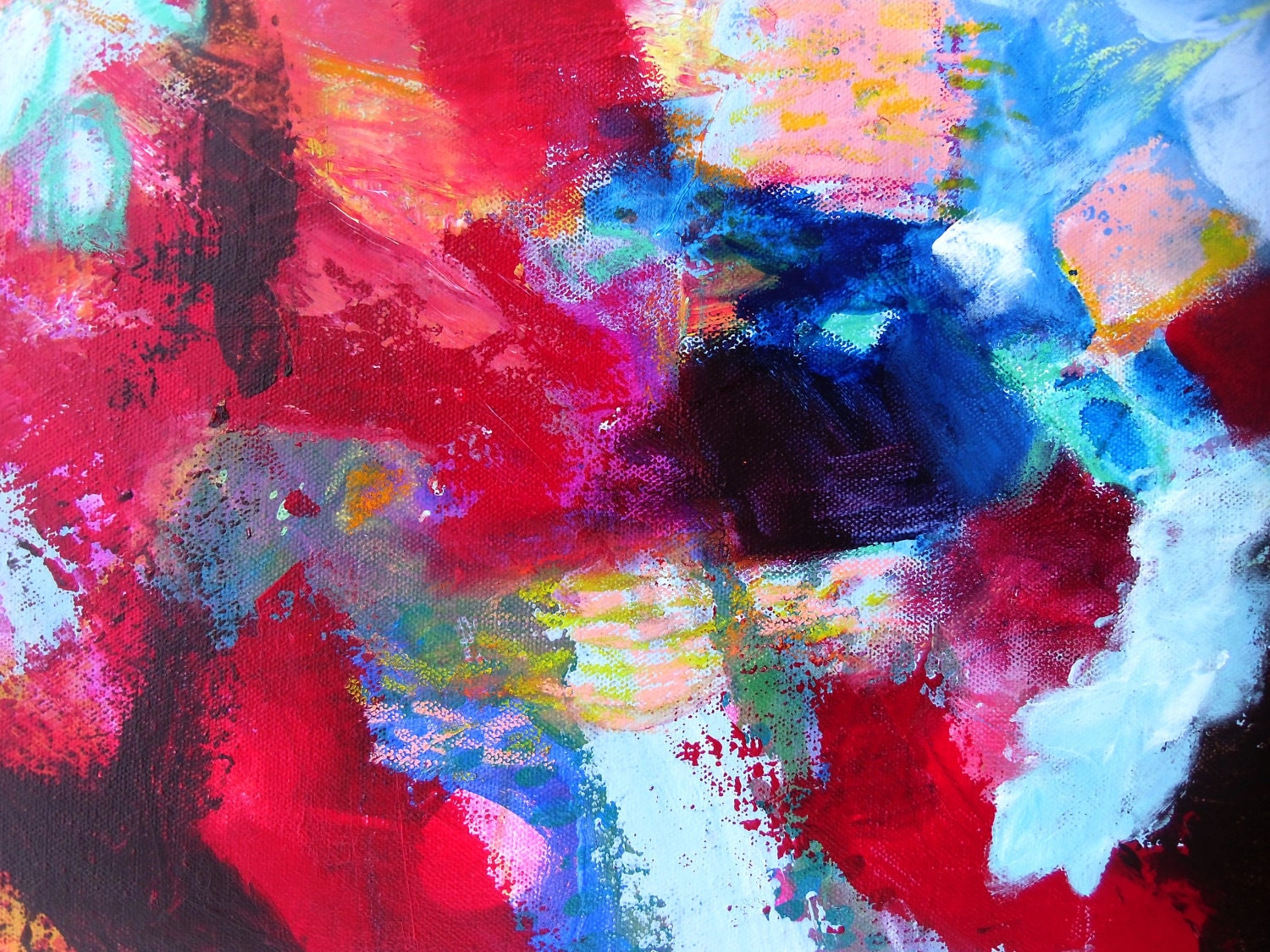 Abstract Art Acrylic Red Painting on Canvas Original Contemporary "Fire Flow"