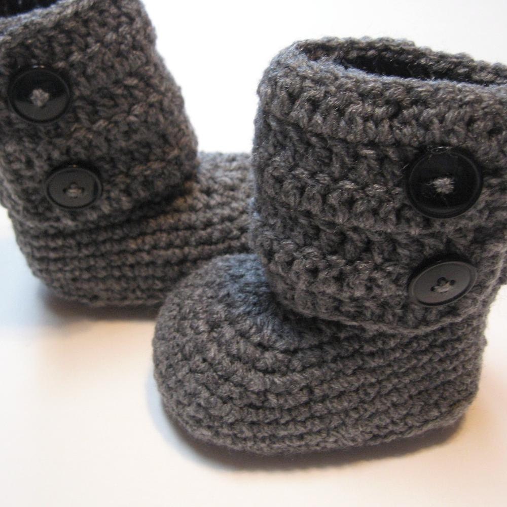 Baby booties.  Infants and toddler sizes.  Crochet ankle boots.  Made to order.  Dark Grey.  Infant and toddler boots. - ThoughtfulStitches