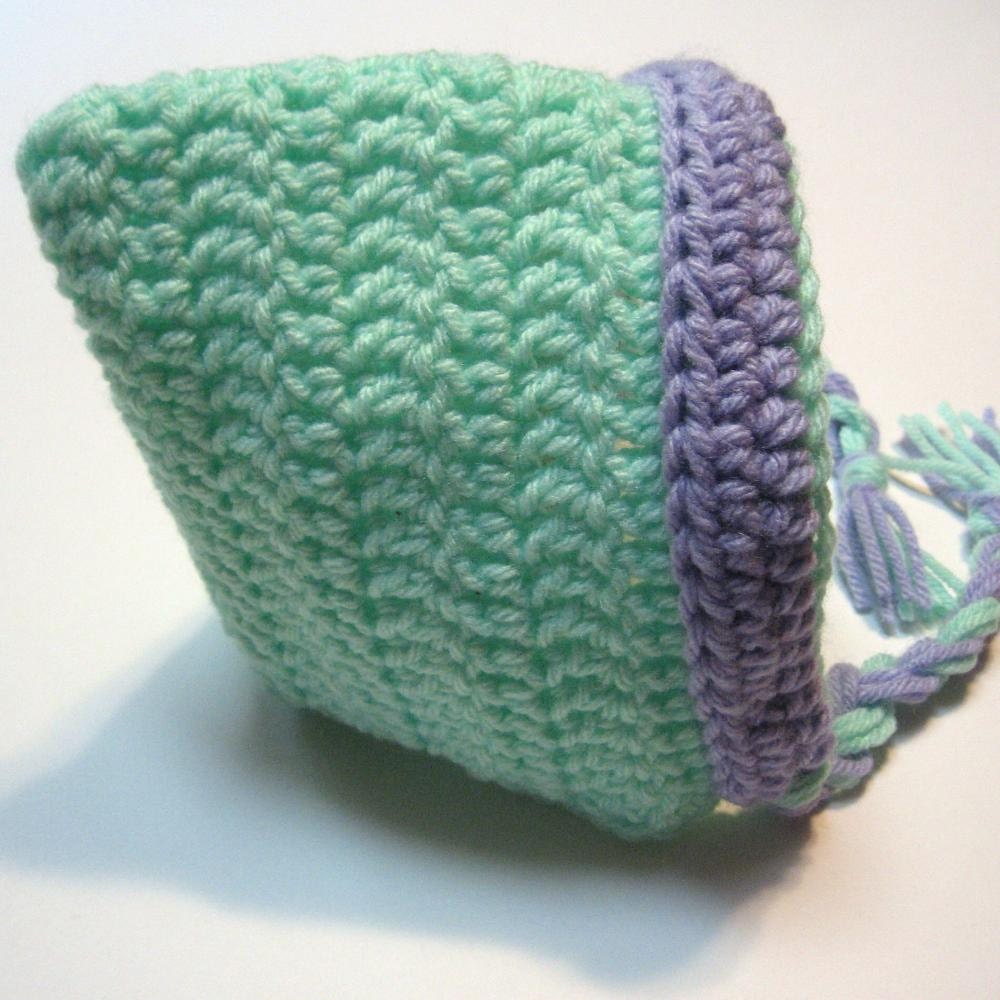 Crochet pixie, elf, gnome hat.  Newborn to 3 month.  Ready to ship.  Mint and lilac.  Photography prop.