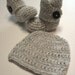 Newborn hat and booties set.  Gender neutral.  Baby boy or baby girl.  Made to order.  Grey and white.