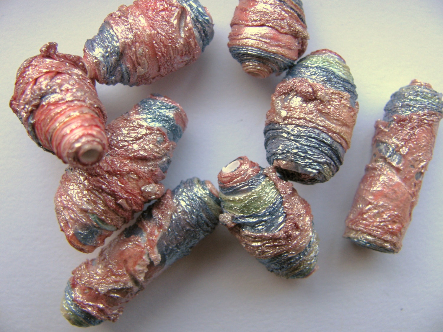 English Garden Tyvek Fiber Art Bead Jewelry Mixed Media Handmade Supplies