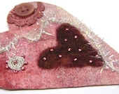 It is Never to Late to Love III Crazy Heart Fiber Art Embroidery ACEO OOAK Hang Tag