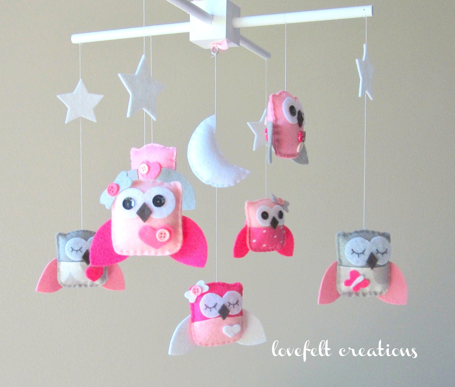 Baby Crib Mobile - Baby Mobile - Owl Mobile - Pink and Gray Baby Mobile - Mobile - You can Customize your colors :)
