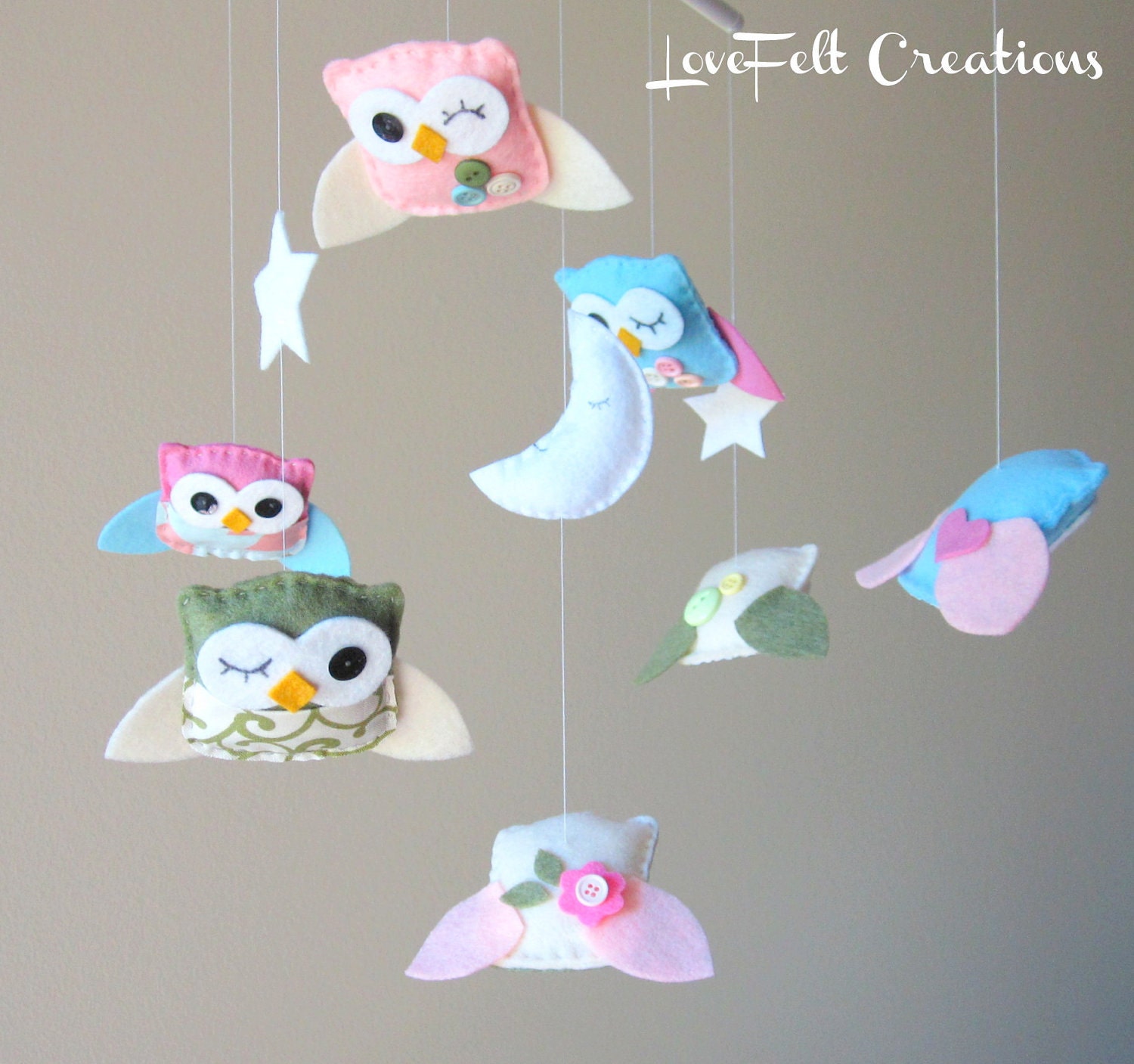 Baby Crib Mobile - Baby Mobile - Owl and birds mobile - Pottery Barn Brooke Bedding - Hayley Bedding