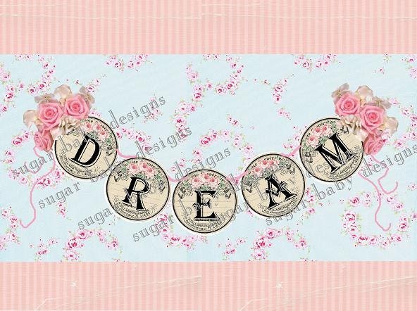 Instant Download Letters and Numbers Vintage Alphabet with Roses Pharmacy Labels Round Printable Banner .JPG Digital Sheet Images No. 334