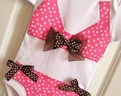 Faux Bikini Onesie Bodysuit Baby Girl Pink Polka Dot 3 6 9 12 18 24 month