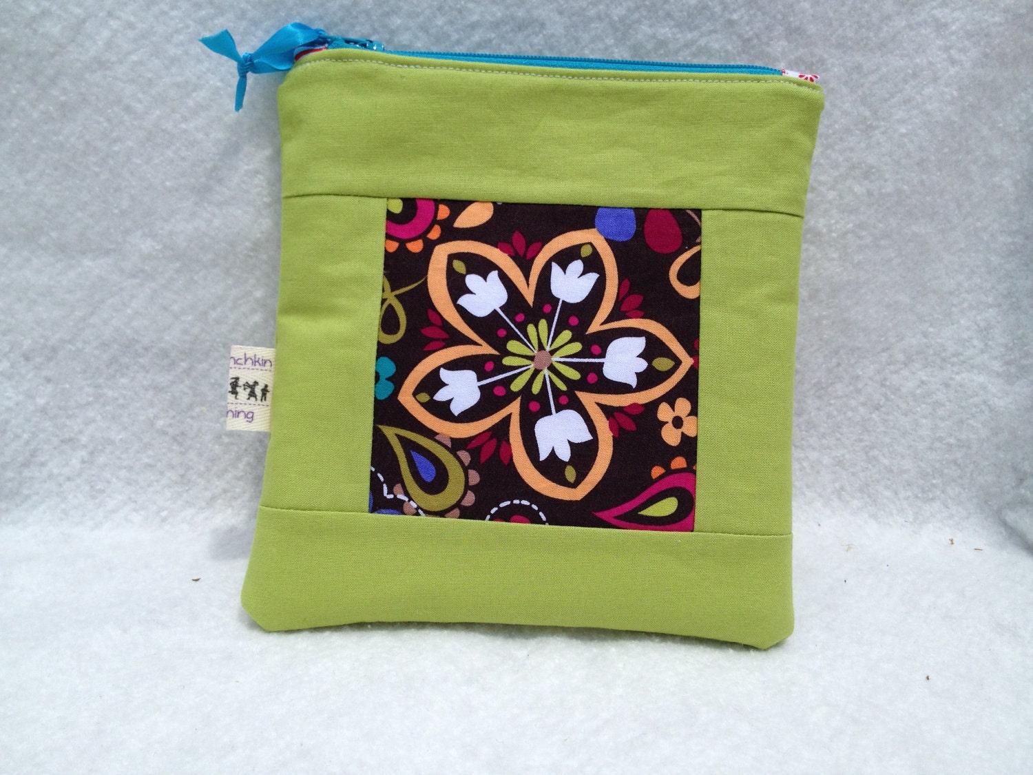 Floral and Green Fully Lined Zippered Pouch-Ready to Ship