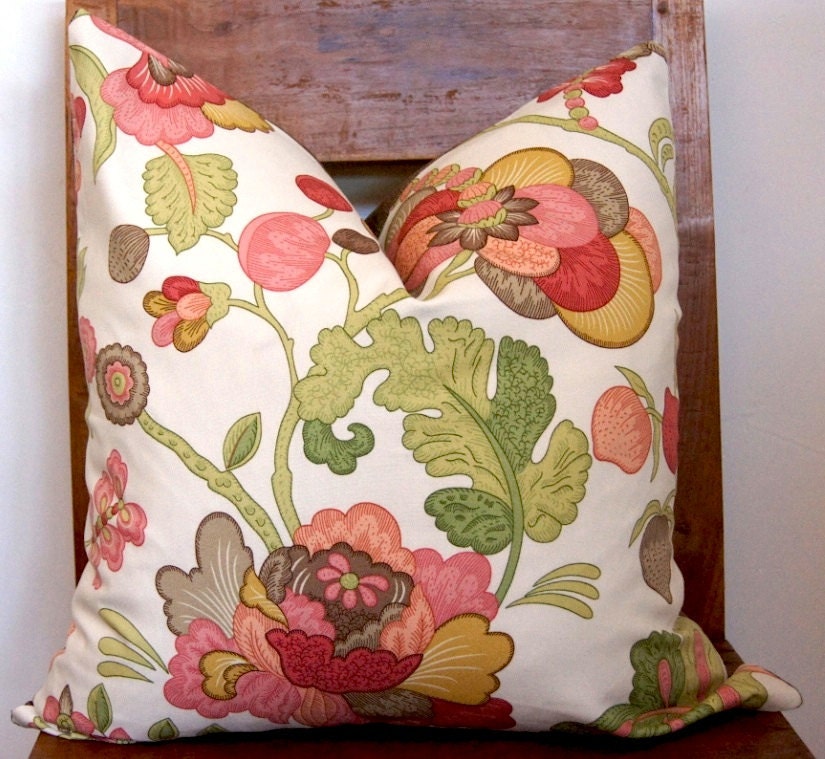 Decorative Pillow Kravet Floral Green Peach Pink Sorbet Pillow Cover Size 20x20