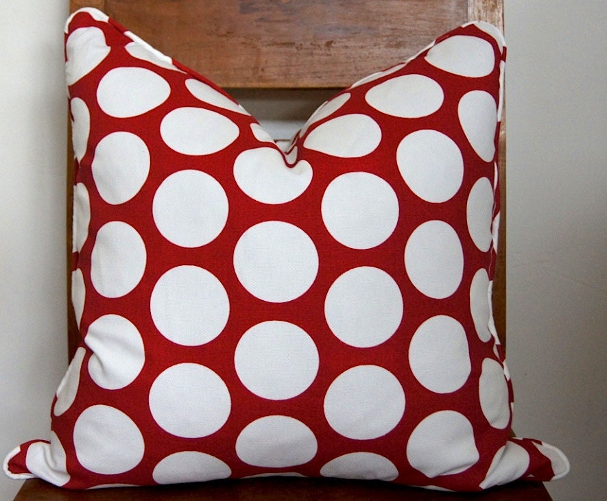 Red and White Polka Dot  Pillow Cover with Self Welt Size 20x20