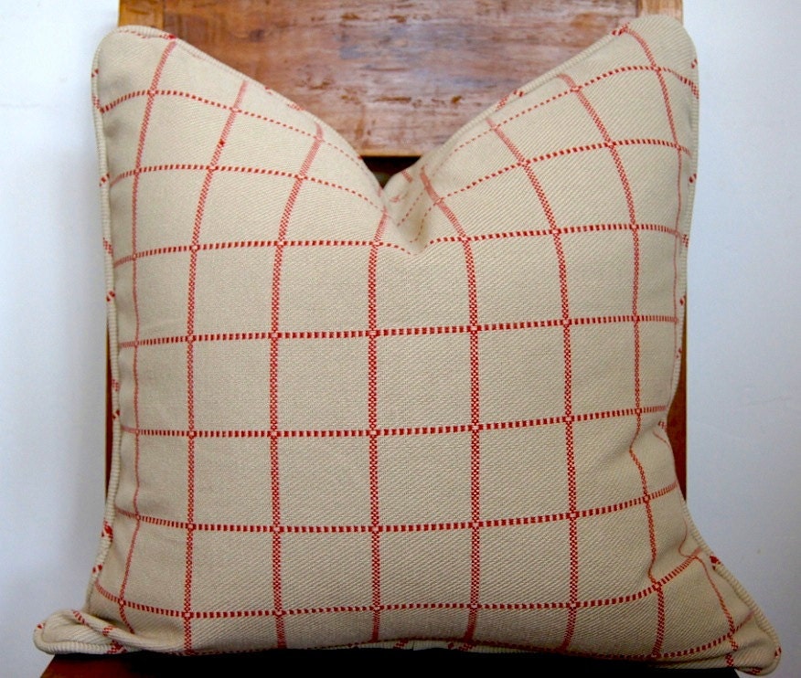 Red and Tan Check Pillow Cover Size 20x20