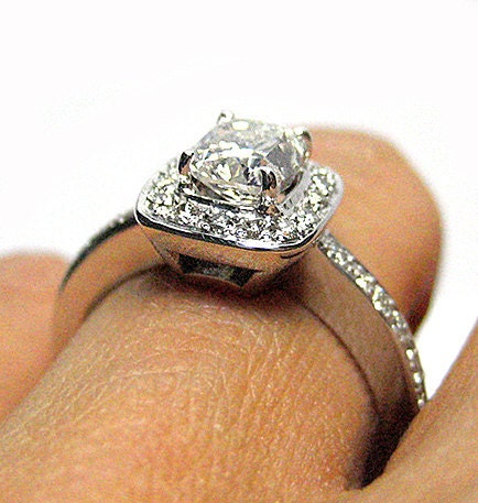 1.30ct Antique Vintage Style Cushion Diamond Engagement Ring in White Gold