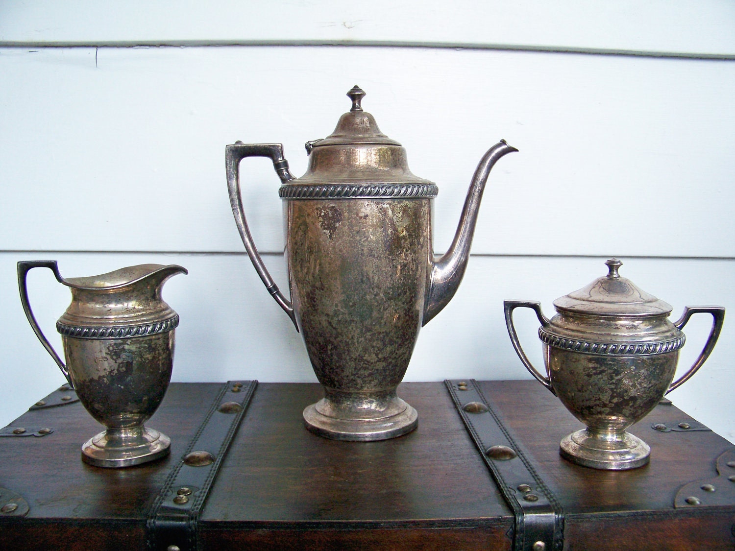 Silver Tea Pot with Cream and Sugar Service