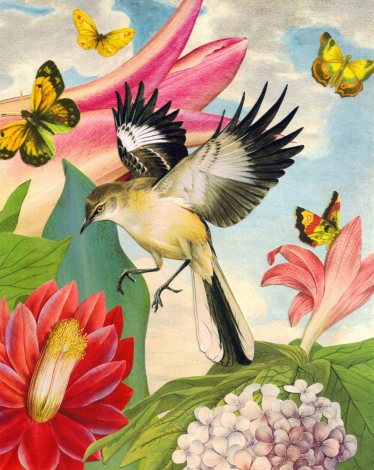 Blank Bird, Flower & Butterfly Card