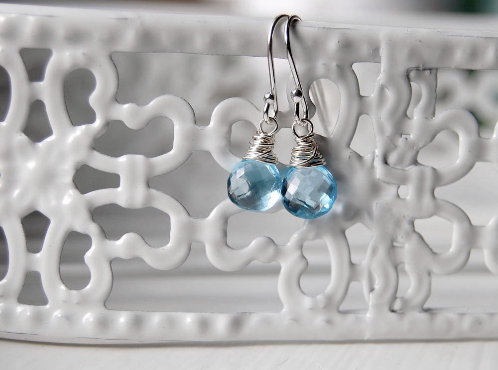 Swiss Topaz and Sterling Silver Wire Wrapped Earrings,micro faceted briolettes,AA grade gemstones,Luxury,petite,dainty,summer