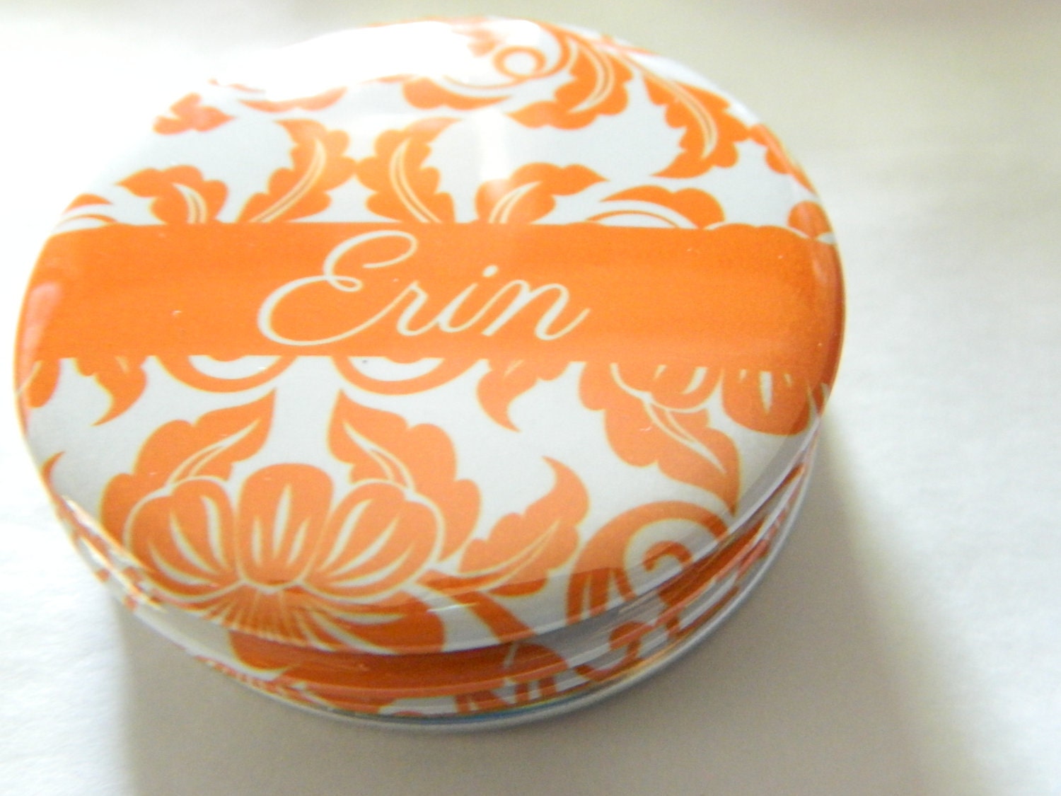 Personalized Pocket Mirror Orange Floral Damask by iLoveTrinkets