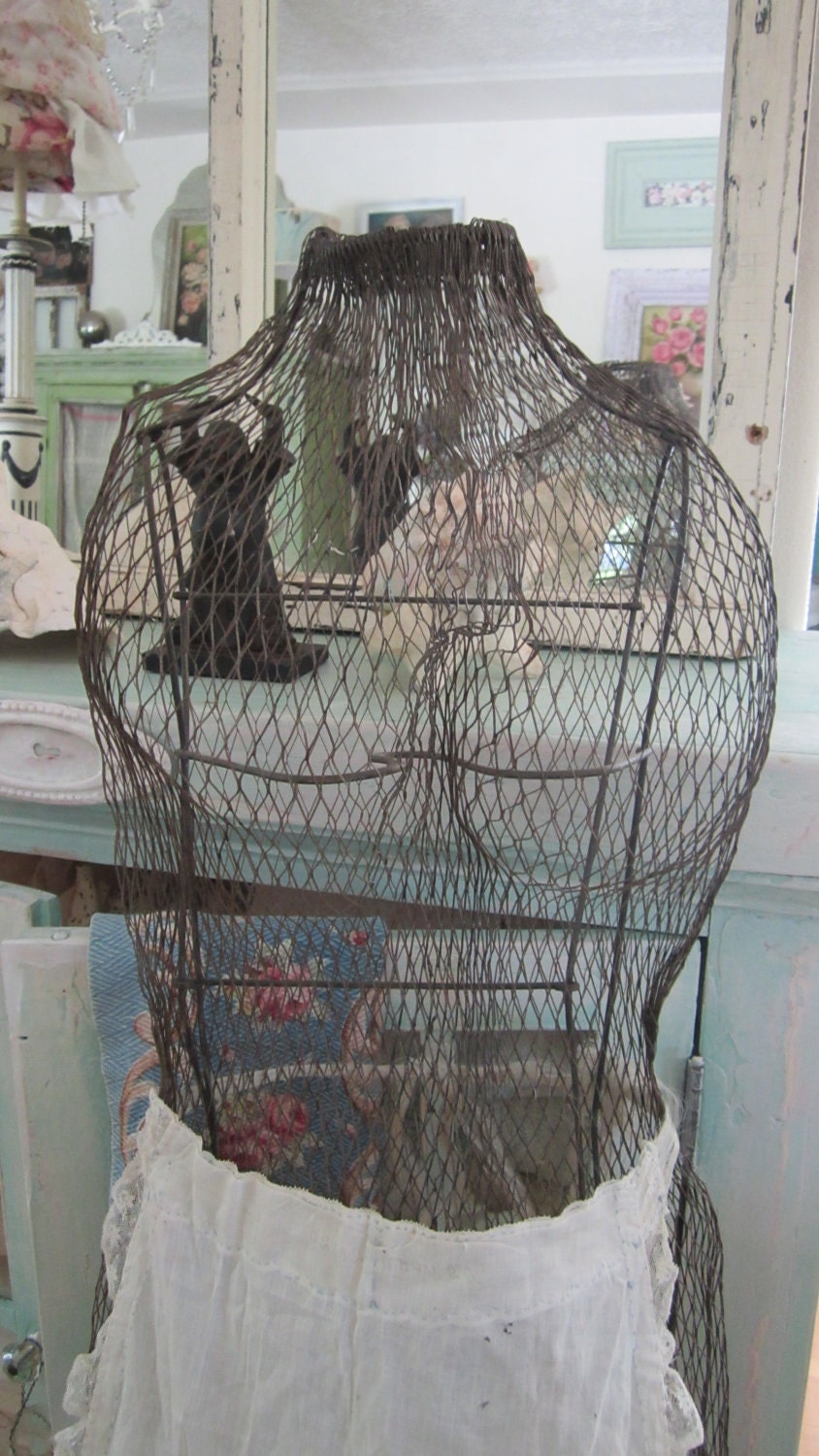 Vintage french wire dress form shabby chic cottage chic prairie