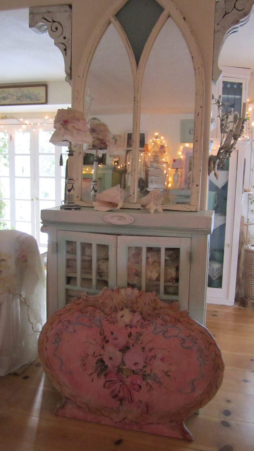 RESERVED Iyori65 June 7th Victorian fireplace screen shabby chic pink roses