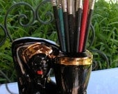 1940s 30s Nude Black Woman Ceramic Planter repurpose as brush or pencil holder