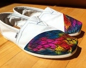 White Hand-Painted TOMS Classics (Feather Pattern)