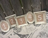 5 Vintage style TABLE NUMBERS - small ornate picture frames - custom color - wedding reception signs