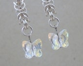 Sterling Silver Chainmaille Earrings, Swarovski Crystal AB Butterfly Beads, Handmade by Lace Metal on Etsy