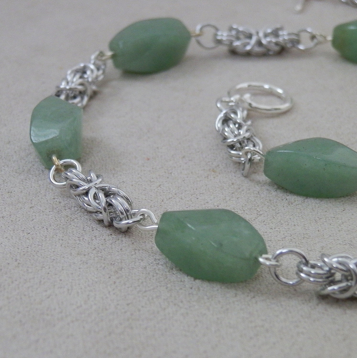 Necklace, Chainmaille, Green Aventurine Gemstone Beads, Classic Byzantine Weave, Handmade by Lace Metal on Etsy