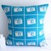 Blue cushion throw pillow camera cushion camera pillow blue pillow retro cushion retro pillow mid century cushion echino pillow