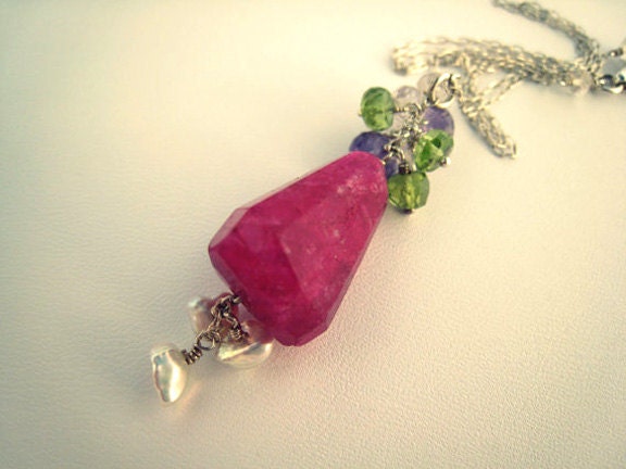 Ruby Moonstone Necklace Amethyst Peridot Pearls Gift for Her