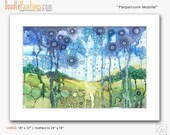 DoodlePainting ORIGINAL 18x24 Abstract Circles Landscape Watercolor in Mat: Perpetuum Mobile