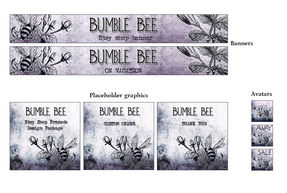 Etsy Premade Shop Set Banner Bumble Bee