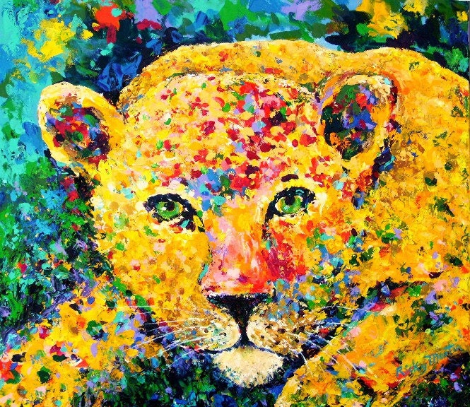 Leopard, Africa, Pediatrician Office, Boy, Girl Room Decor - Original  Large Textured  Art -  Acrylic  Painting by  ebsq Artist Ricky Martin