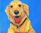 Golden Retriever Dog, Pet, Child, Nursery, Pediatrician's Office - Large Original  Fine Art Watercolor Painting by ebsq Artist  Ricky Martin