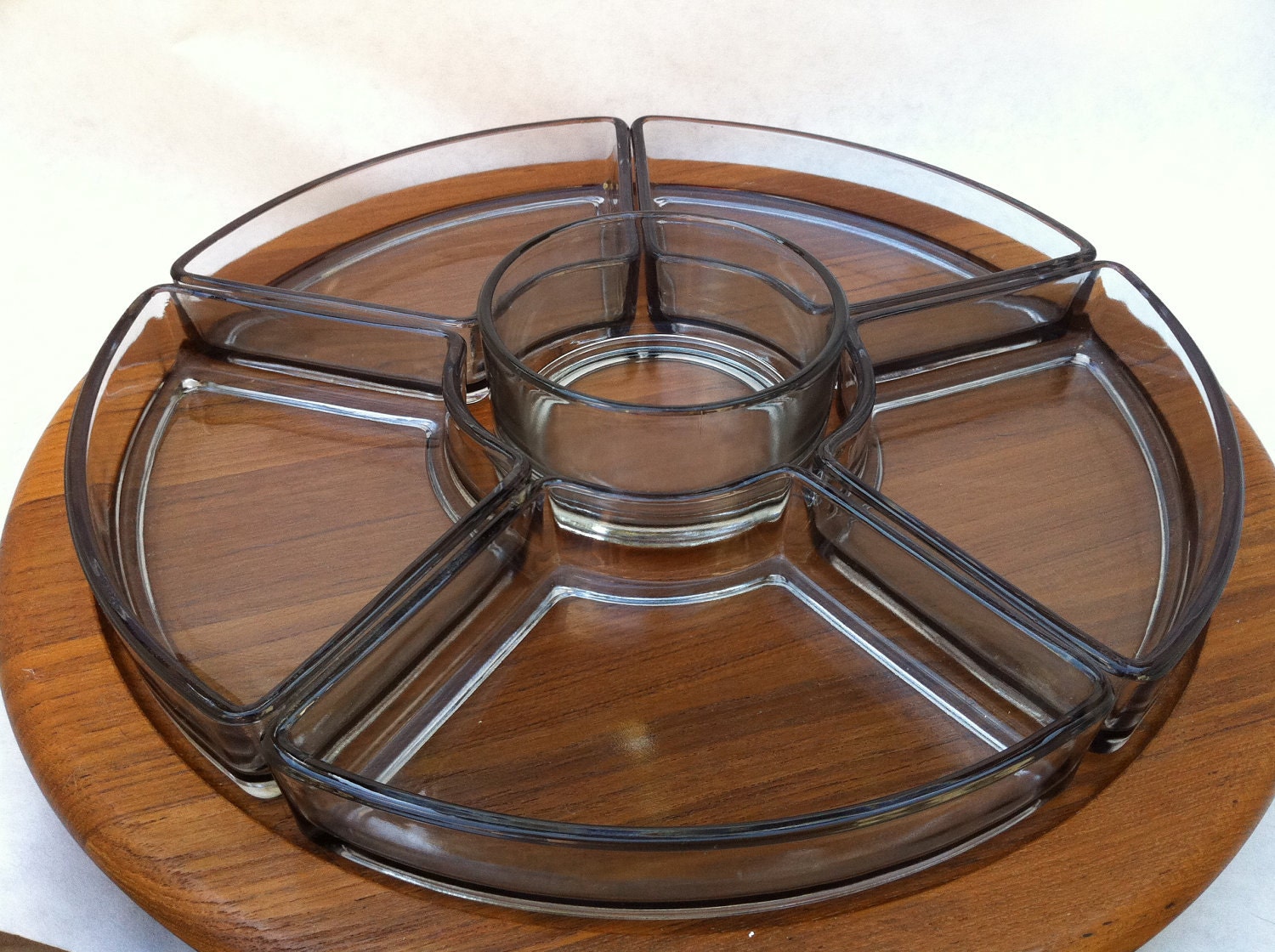 Digsmed Lazy Susan Tray with Glass Inserts by GoodKitchen on Etsy