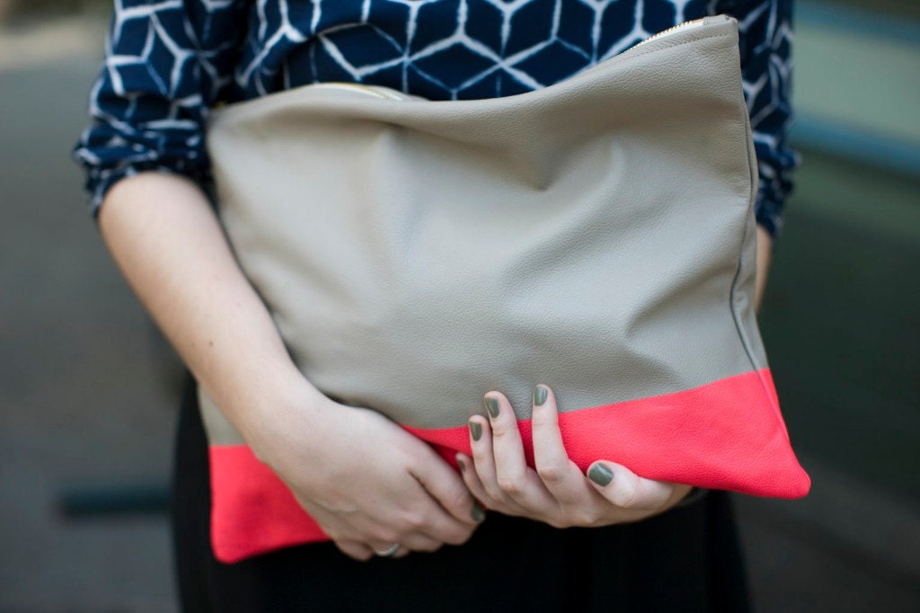 Hand-Dyed Neon Stripe Oversize Leather Clutch