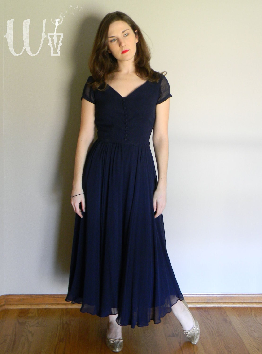 Midnight-Blue Dress 40's / Chiffon Evening Ball Gown / Mysterious Depths dress