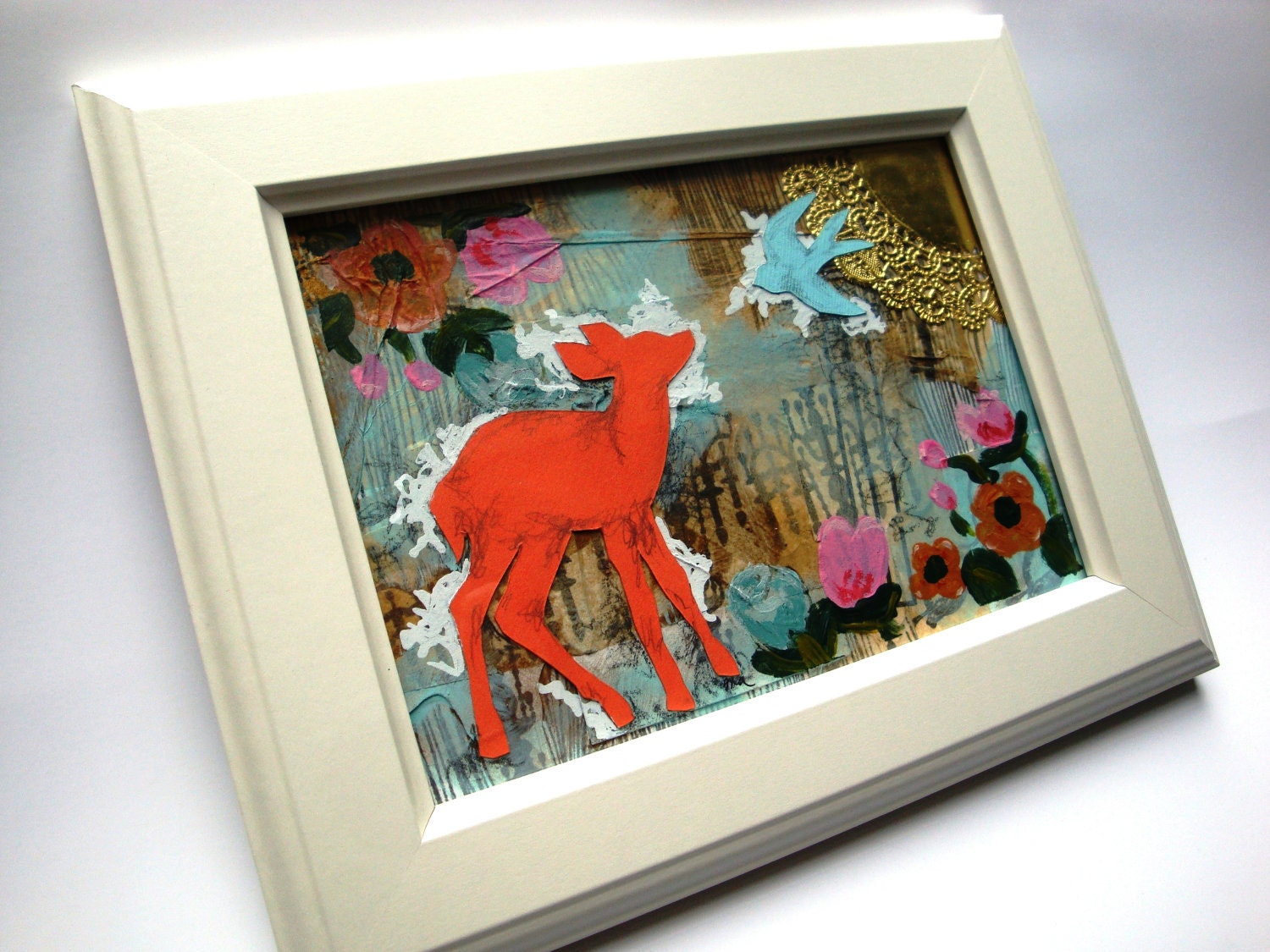 mixed media collage art animal landscape outdoor scene