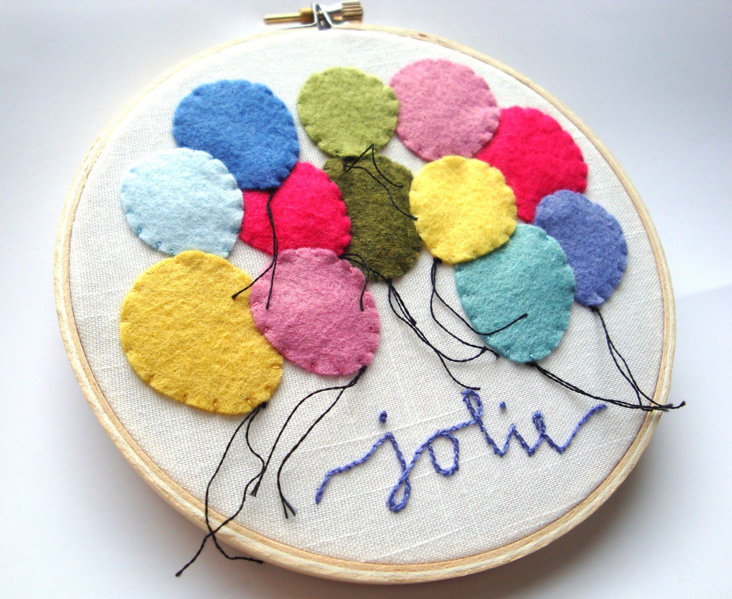 Hand embroidery hoop art balloon art kids wall art nursery art colorful hand embroidered - feat. on Apartment Therapy