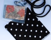 Lanyard Pouch and ID or Pass Set Black with White Dots