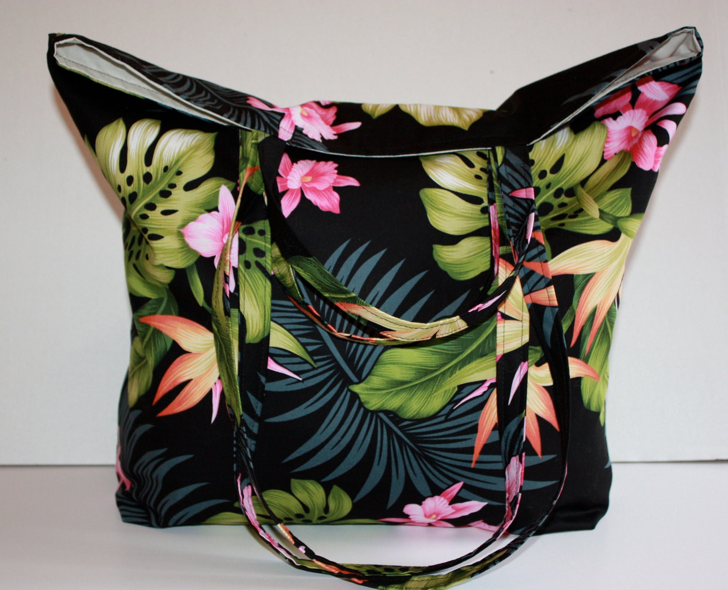 Tropical Orchids Tote Bag cruise, market, books, overnight, shopping, travel, grocery, diaper, lined, double handles, inside pockets