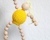 Toy with crochet wooden bead. Doll for toddler. Wooden rattle for baby. Gift for children.