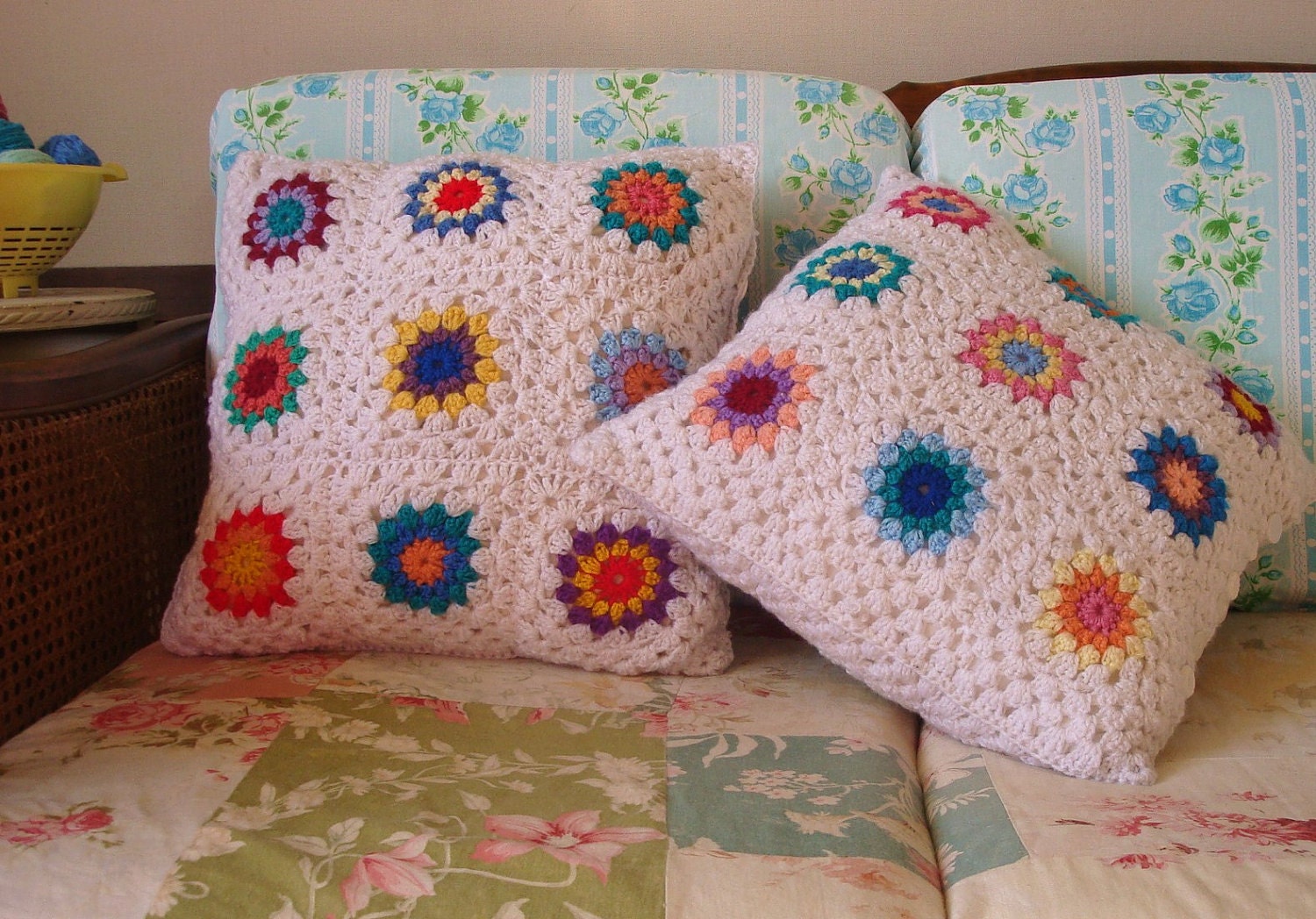 Granny Circle Cushion Cover, Crochet granny square, Made to order