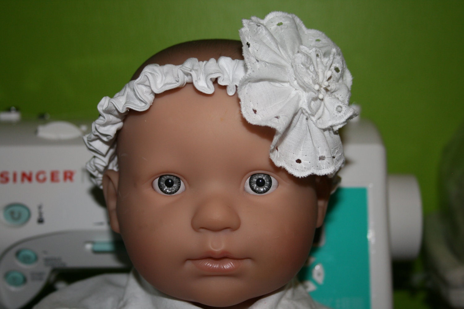 Baby Girl Headband, Eyelet Lace, Made to Order, Sizes to Preschool
