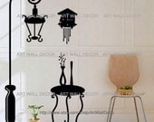 Wall Lamp, Clock, Table, Vase and Chair Set - PEEL and STICK Removable Vinyl Wall Decal, Wall Sticker, Wall Decor (FREE shipping)