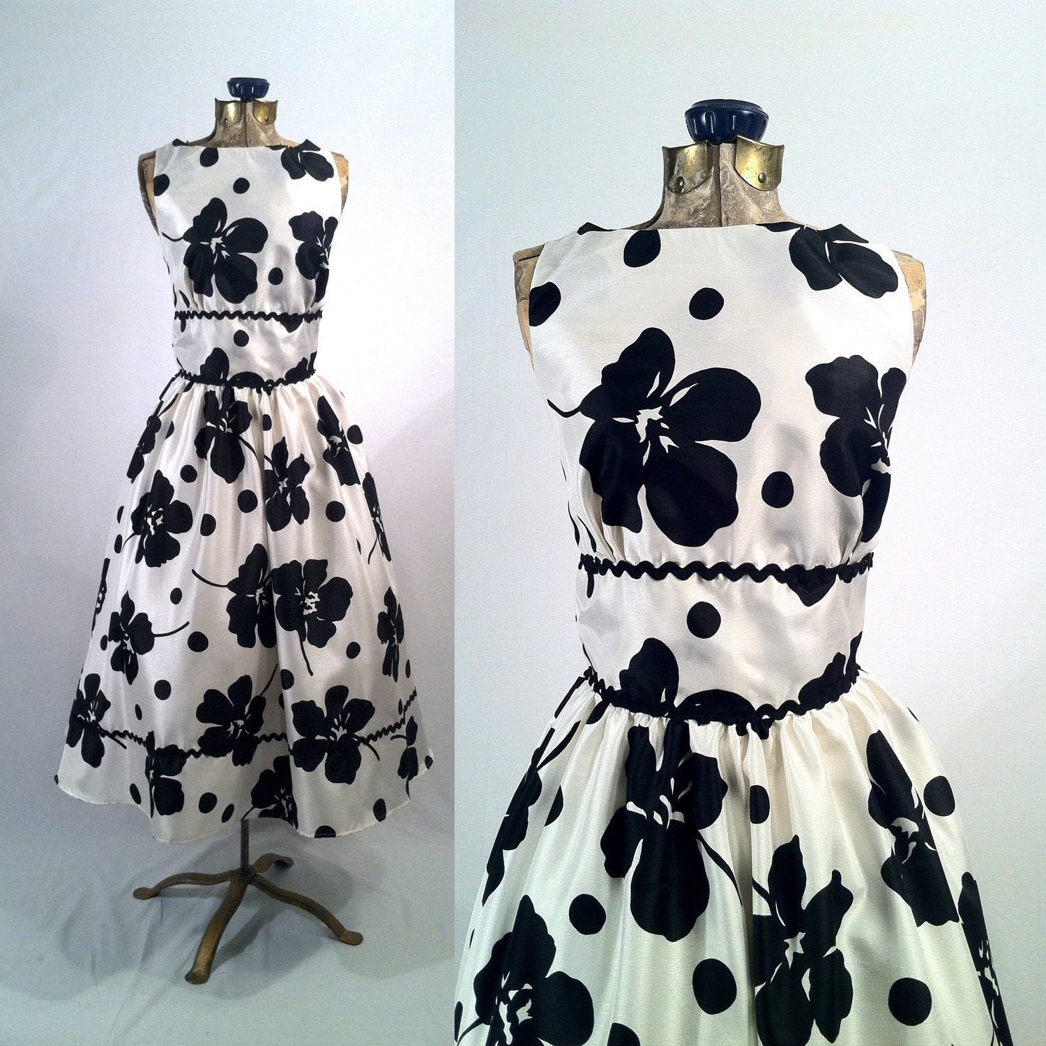 Reproduction 1950s Dress, Classic Black and White with Rick Rack